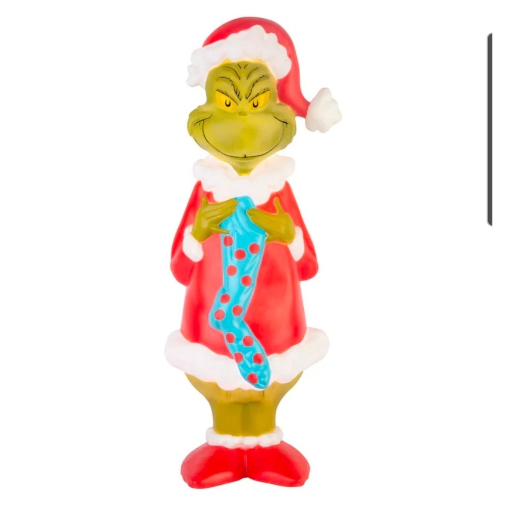 Grinch Christmas Yard Decoration Lighted Blow Mold Santa Hat Stocking Outdoor - Picture 2 of 6